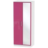 knightsbridge high gloss pink and white wardrobe 2ft 6in with mirror