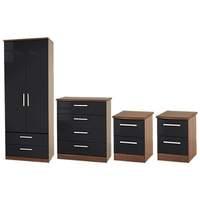 Knightsbridge Bedroom Set 1 Knightsbridge - Ruby Gloss - Noche Walnut Base Colour - 1x 2 Dr Robe with 1x 4 Dr Chest with 2x 2 Dr Locker