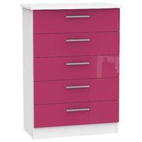 Knightsbridge 5 Drawer Chest Knightsbridge - 5 Drawer Chest - Pink Gloss - White Base Colour