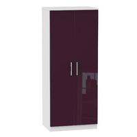 Knightsbridge 2 Door Wardrobe Knightsbridge - 2â??6â? Plain Robe - Aubergine Gloss - White Base Colour