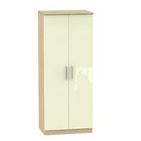 Knightsbridge 2 Door Wardrobe Knightsbridge - 2â??6â? Plain Robe - Cream Gloss - Oak Base Colour