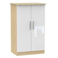 Knightsbridge 2 Door Midi Wardrobe Knightsbridge - 2â??6â? Plain Midi Robe - White Gloss - Oak Base Colour