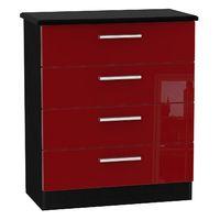 Knightsbridge 4 Drawer Chest Knightsbridge - 4 Dr Chest - Ruby Gloss - Black Base Colour