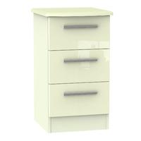 Knightsbridge 3 Drawer Bedside Cabinet Knightsbridge - 3 Dr Locker - Cream Gloss - Cream Base Colour