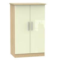 Knightsbridge 2 Door Midi Wardrobe Knightsbridge - 2â??6â? Plain Midi Robe - Cream Gloss - Oak Base Colour