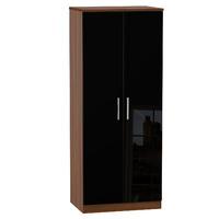 Knightsbridge 2 Door Wardrobe Knightsbridge - 2â??6â? Plain Robe - Black Gloss - Walnut Base Colour