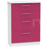 Knightsbridge 4 Drawer Deep Chest Knightsbridge - 4 Drawer Deep Chest - Pink Gloss - White Base Colour