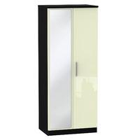 Knightsbridge 2 Door Wardrobe with Mirror Knightsbridge - 2â??6â? Robe with Mirror - Cream Gloss - Black Base Colour