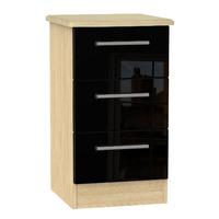 Knightsbridge 3 Drawer Bedside Cabinet Knightsbridge - 3 Drawer Bedside Cabinet - Black Gloss - Oak Base Colour