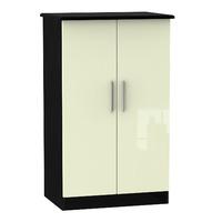 Knightsbridge 2 Door Midi Wardrobe Knightsbridge - 2â??6â? Plain Midi Robe - Cream Gloss - Black Base Colour