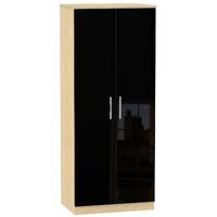 Knightsbridge 2 Door Wardrobe Knightsbridge - 2â??6â? Plain Robe - Black Gloss - Oak Base Colour