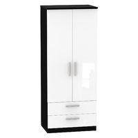 Knightsbridge 2 Drawer 2 Door Wardrobe Knightsbridge - 2â??6â? 2 Drawer Robe - White Gloss - Black Base Colour