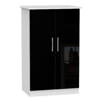 Knightsbridge 2 Door Midi Wardrobe Knightsbridge - 2â??6â? Plain Midi Robe - Black Gloss - White Base Colour