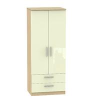 Knightsbridge 2 Drawer 2 Door Wardrobe Knightsbridge - 2â??6â? 2 Drawer Robe - Cream Gloss - Oak Base Colour