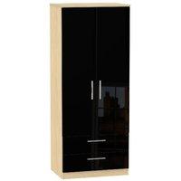 Knightsbridge 2 Drawer 2 Door Wardrobe Knightsbridge - 2â??6â? 2 Drawer Robe - Black Gloss - Oak Base Colour