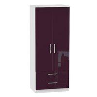 Knightsbridge 2 Drawer 2 Door Wardrobe Knightsbridge - 2â??6â? 2 Drawer Robe - Aubergine Gloss - White Base Colour