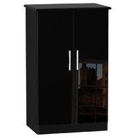 Knightsbridge 2 Door Midi Wardrobe Knightsbridge - 2â??6â? Plain Midi Robe - Black Gloss - Black Base Colour