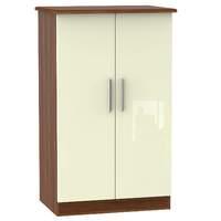 Knightsbridge 2 Door Midi Wardrobe Knightsbridge - 2â??6â? Plain Midi Robe - Cream Gloss - Walnut Base Colour