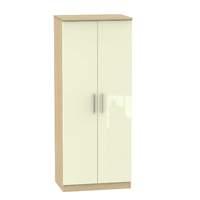 Knightsbridge 2 Door Wardrobe Knightsbridge - 2â??6â? Plain Robe - Cream Gloss - Oak Base Colour