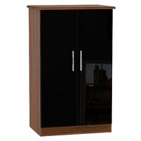 Knightsbridge 2 Door Midi Wardrobe Knightsbridge - 2â??6â? Plain Midi Robe - Black Gloss - Walnut Base Colour