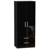 Knightsbridge 2 Drawer 2 Door Wardrobe Knightsbridge - 2â??6â? 2 Drawer Robe - Black Gloss - Black Base Colour