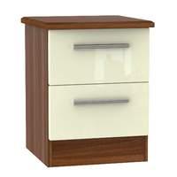 Knightsbridge 2 Drawer Bedside Cabinet Knightsbridge - 2 Drawer Bedside Cabinet - Cream Gloss - Walnut Base Colour