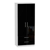 Knightsbridge 2 Drawer 2 Door Wardrobe Knightsbridge - 2â??6â? 2 Drawer Robe - Black Gloss - White Base Colour