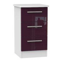 Knightsbridge 3 Drawer Bedside Cabinet Knightsbridge - 3 Drawer Bedside Cabinet - Aubergine Gloss - White Base Colour