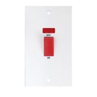 KnightsBridge 45A White 2G DP 230V Electric Cooker Wall Plate Switch With Neon