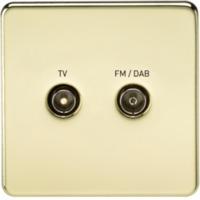 KnightsBridge Screened Diplex TV and FM DAB Outlet 1G Screwless Polished Brass Wall Plate