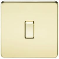 KnightsBridge 20A 1G DP 230V Screwless Polished Brass Electric Wall Plate Switch