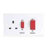 KnightsBridge 45A White 2G DP 230V Electric Wall Plate Cooker Switch and 13A Socket