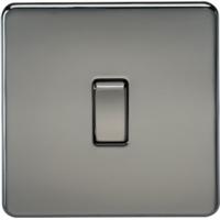 KnightsBridge 20A 1G DP 230V Screwless Black Nickel Electric Wall Plate Switch