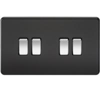 KnightsBridge 10A 4G 2 Way 230V Screwless Matt Black Electric Wall Plate Switch