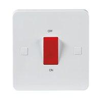 KnightsBridge Pure 9mm 45A White 1G Double Pole 230V Electric Cooker Wall Plate Switch