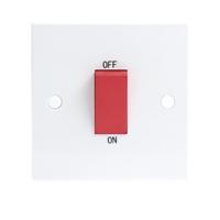 KnightsBridge 45A White 1G Double Pole 230V Electric Cooker Wall Plate Switch