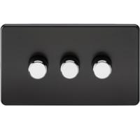 KnightsBridge 60-400W 3G 2 Way 230V Screwless Matt Black Electric Dimmer Switch