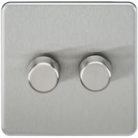 KnightsBridge 60-400W 2G 2 Way Screwless Brushed Chrome 230V Electric Dimmer Switch