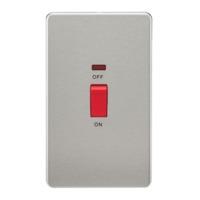 KnightsBridge 45A 2G DP 230V Screwless Brushed Chrome Switch With Neon