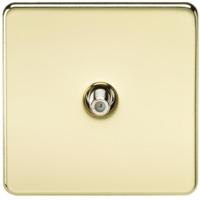 KnightsBridge SAT TV Outlet 1G Screwless Polished Brass Non-Isolated Wall Plate