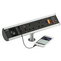 KnightsBridge 13A 2G Table Top Power Station Socket with Twin USB Charger & Aux Speaker