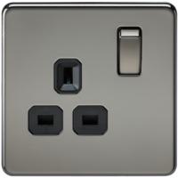 KnightsBridge 1G DP 13A Screwless Black Nickel 230V UK 3 Pin Switched Electrical Wall Socket