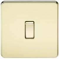 KnightsBridge 10A 1G 2 Way 230V Screwless Polished Brass Electric Wall Plate Switch