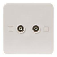 KnightsBridge Pure 4mm White Twin Coaxial TV Outlet Isolated Single Wall Plate