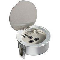 KnightsBridge 13A 1G Stainless Steel Recessed Desk Top and Floor Socket with Twin 5V USB Charger Ports