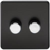 KnightsBridge 60-400W 2G 2 Way 230V Screwless Matt Black Electric Dimmer Switch