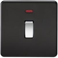 KnightsBridge 20A 1G DP 230V Screwless Matt Black Electric Wall Plate Switch with Neon