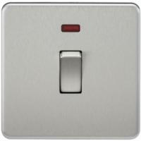 KnightsBridge 20A 1G DP 230V Screwless Brushed Chrome Electric Wall Plate Switch with Neon