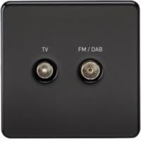 KnightsBridge Screened Diplex TV and FM DAB Outlet 1G Screwless Matt Black Wall Plate