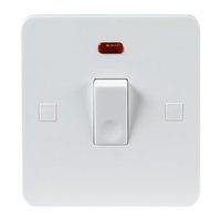 KnightsBridge Pure 9mm 20A White 1G Double Pole 230V Electric Switch with Neon